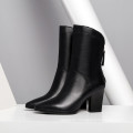 european fashion white leather upper zipper rubber boots